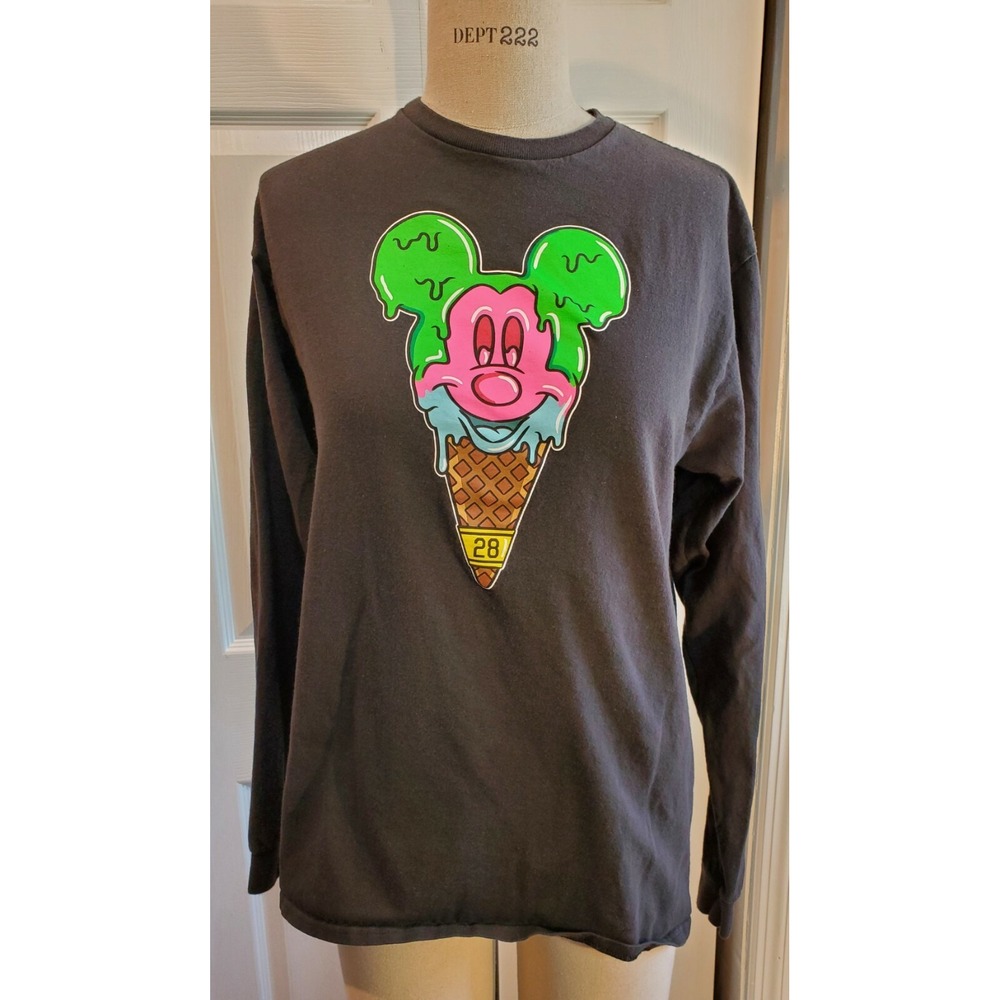 Women's Neff‎ Ice Cream Mickey Mouse Long Sleeve Black Tee Size M